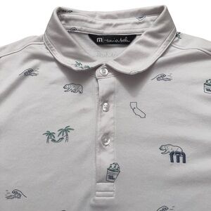 Travis Mathew Polo Shirt Mens Size S Short Sleeve Golf Geometric White